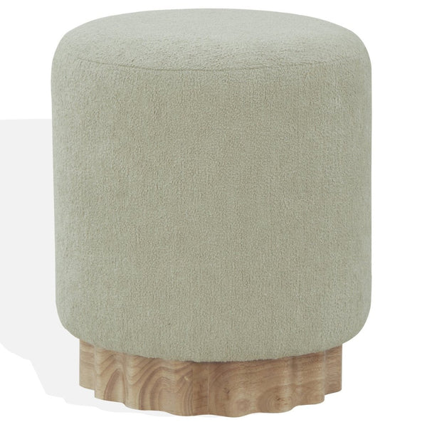 Safavieh NIKOLAS Round Boucle Ottoman - Cozy Contemporary Accent for Stylish Living Spaces & Compact Areas Taupe / Natural SFV4862A