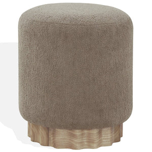 Safavieh NIKOLAS Round Boucle Ottoman - Cozy Contemporary Accent for Stylish Living Spaces & Compact Areas Light Brown / Natural SFV4862B