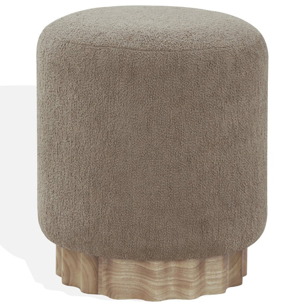 Safavieh NIKOLAS Round Boucle Ottoman - Cozy Contemporary Accent for Stylish Living Spaces & Compact Areas Light Brown / Natural SFV4862B