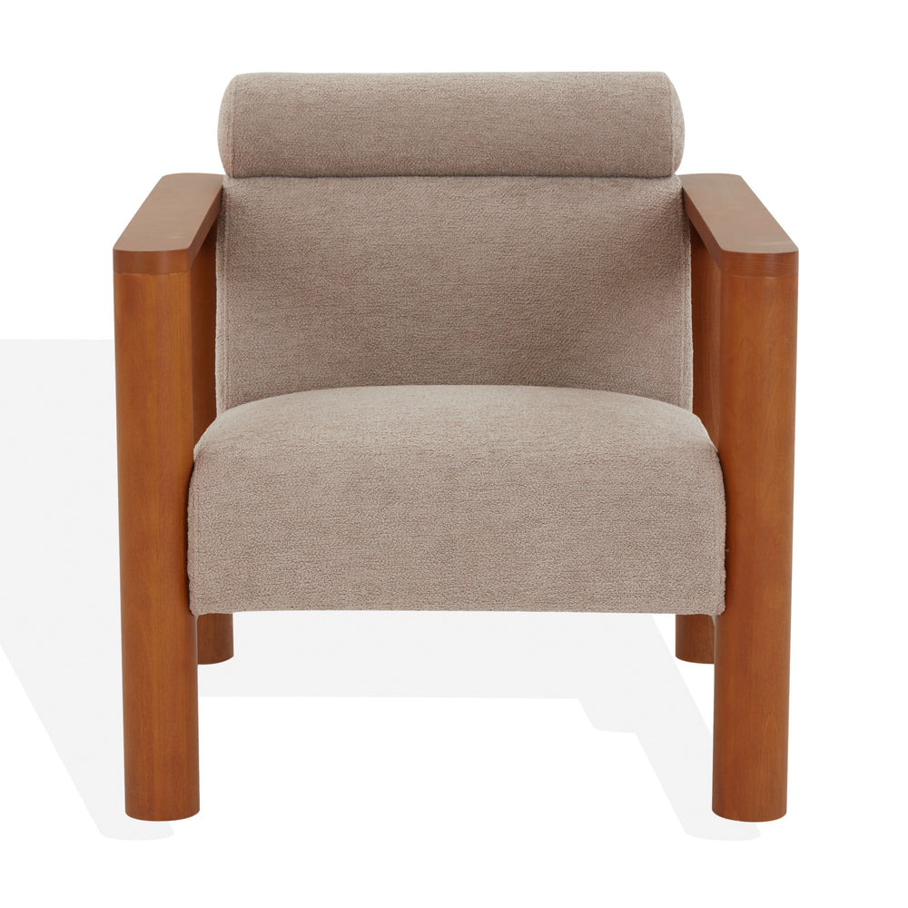 Safavieh Nikolas Boucle Accent Chair - Elegant Design With Oak Wood Frame For Luxurious Comfort In Your Home Light Brown ,Natural Wood ,Fabric ,Foam Sfv4863a