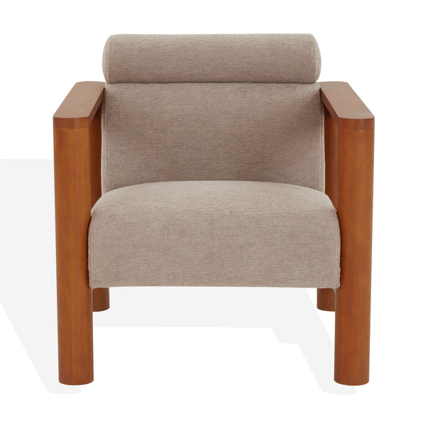 Safavieh Nikolas Boucle Accent Chair - Elegant Design With Oak Wood Frame For Luxurious Comfort In Your Home Light Brown ,Natural Wood ,Fabric ,Foam Sfv4863a