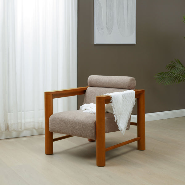 Safavieh Nikolas Boucle Accent Chair - Elegant Design With Oak Wood Frame For Luxurious Comfort In Your Home Light Brown ,Natural Wood ,Fabric ,Foam Sfv4863a