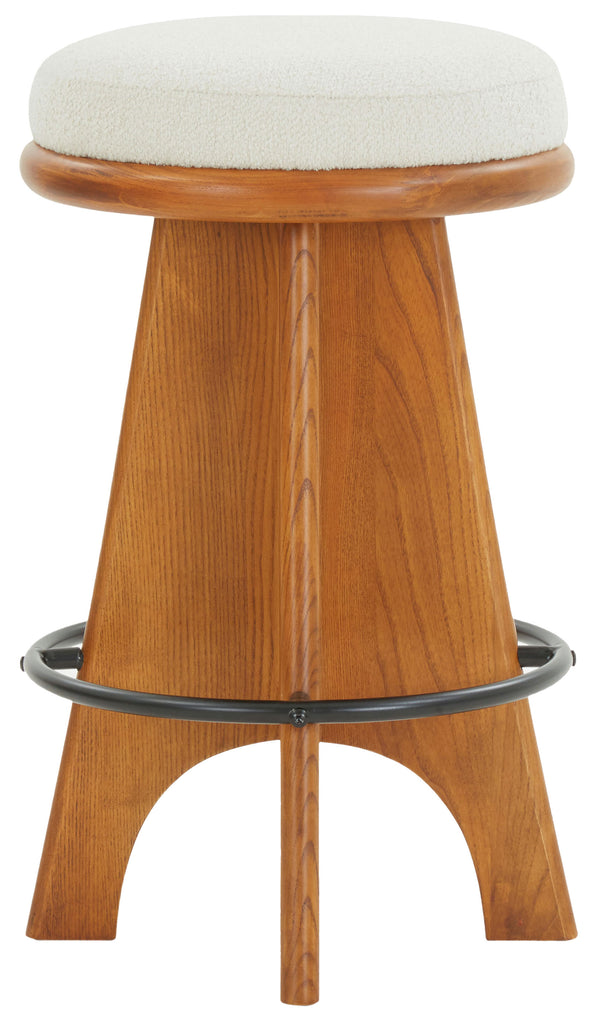 Safavieh Bellarita Round Swivel Counter Stool - Rustic Charm Meets Modern Design For Stylish Home Decor Ivory ,Walnut Wood ,Metal ,Fabric ,Foam Sfv4868a