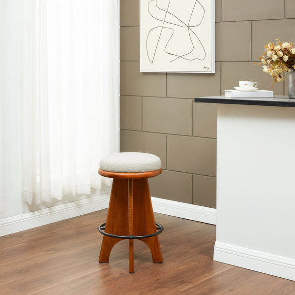 Safavieh Bellarita Round Swivel Counter Stool - Rustic Charm Meets Modern Design For Stylish Home Decor Ivory ,Walnut Wood ,Metal ,Fabric ,Foam Sfv4868a