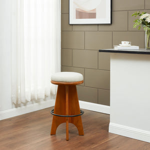 Safavieh Bellarita Round Swivel Counter Stool - Rustic Charm Meets Modern Design For Stylish Home Decor Ivory ,Walnut Wood ,Metal ,Fabric ,Foam Sfv4869a