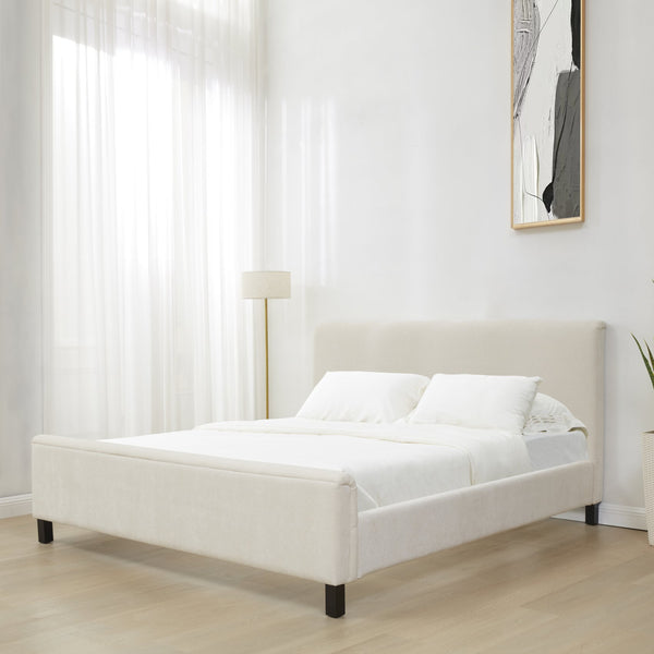 Safavieh Finney Upholstered Bed: Embrace Luxury And Comfort With A Stylish Centerpiece For Your Modern Bedroom Cream Wood ,Fabric ,Foam Sfv4872a-q-2bx
