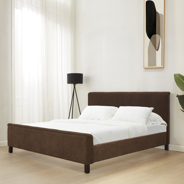 Safavieh Finney Upholstered Bed: Embrace Luxury And Comfort With A Stylish Centerpiece For Your Modern Bedroom Dark Brown Wood ,Fabric ,Foam Sfv4872b-k-2bx