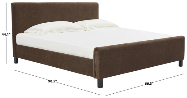 Safavieh Finney Upholstered Bed: Embrace Luxury And Comfort With A Stylish Centerpiece For Your Modern Bedroom Dark Brown Wood ,Fabric ,Foam Sfv4872b-q-2bx