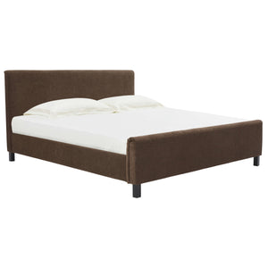 Safavieh Finney Upholstered Bed: Embrace Luxury And Comfort With A Stylish Centerpiece For Your Modern Bedroom Dark Brown Wood ,Fabric ,Foam Sfv4872b-q-2bx