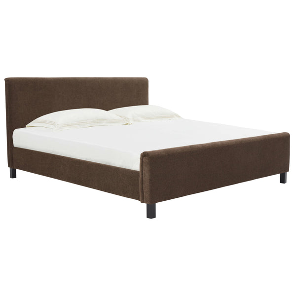 Safavieh Finney Upholstered Bed: Embrace Luxury And Comfort With A Stylish Centerpiece For Your Modern Bedroom Dark Brown Wood ,Fabric ,Foam Sfv4872b-q-2bx