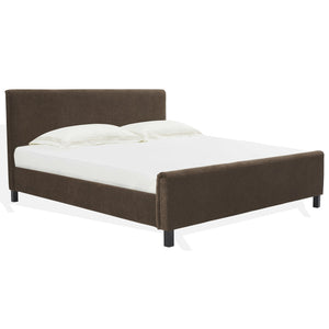 Safavieh Finney Upholstered Bed: Embrace Luxury And Comfort With A Stylish Centerpiece For Your Modern Bedroom Dark Brown Wood ,Fabric ,Foam Sfv4872b-q-2bx