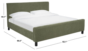 Safavieh Finney Upholstered Bed: Embrace Luxury And Comfort With A Stylish Centerpiece For Your Modern Bedroom Sage Green Wood ,Fabric ,Foam Sfv4872c-k-2bx
