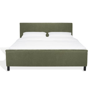 Safavieh Finney Upholstered Bed: Embrace Luxury And Comfort With A Stylish Centerpiece For Your Modern Bedroom Sage Green Wood ,Fabric ,Foam Sfv4872c-k-2bx