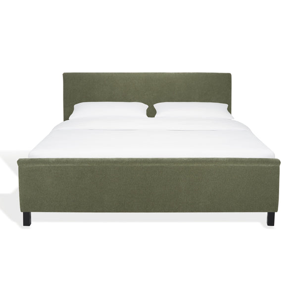 Safavieh Finney Upholstered Bed: Embrace Luxury And Comfort With A Stylish Centerpiece For Your Modern Bedroom Sage Green Wood ,Fabric ,Foam Sfv4872c-k-2bx