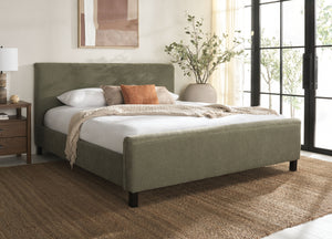 Safavieh Finney Upholstered Bed: Embrace Luxury And Comfort With A Stylish Centerpiece For Your Modern Bedroom Sage Green Wood ,Fabric ,Foam Sfv4872c-k-2bx