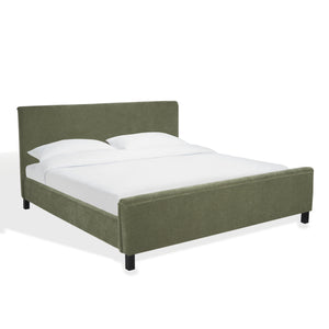 Safavieh Finney Upholstered Bed: Embrace Luxury And Comfort With A Stylish Centerpiece For Your Modern Bedroom Sage Green Wood ,Fabric ,Foam Sfv4872c-q-2bx