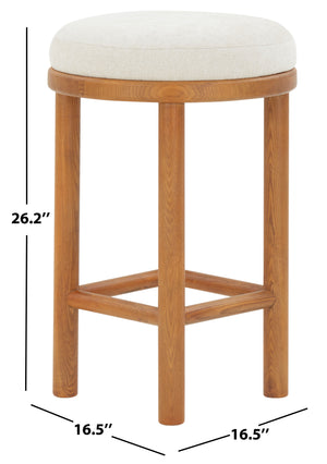 Safavieh Toledo Round Wood Counter Stool - Elegant Ashwood Design With Luxe Linen-like Upholstery For Comfort Cream ,Walnut Wood ,Fabric ,Foam Sfv4873a