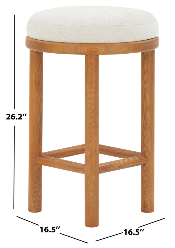 Safavieh Toledo Round Wood Counter Stool - Elegant Ashwood Design With Luxe Linen-like Upholstery For Comfort Cream ,Walnut Wood ,Fabric ,Foam Sfv4873a
