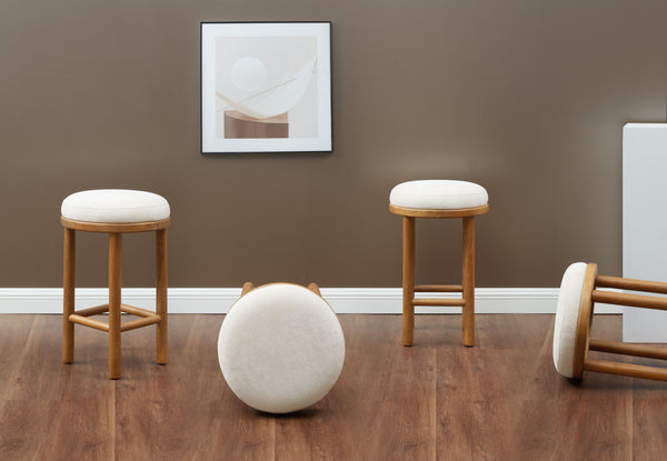 Safavieh Toledo Round Wood Counter Stool - Elegant Ashwood Design With Luxe Linen-like Upholstery For Comfort Cream ,Walnut Wood ,Fabric ,Foam Sfv4873a