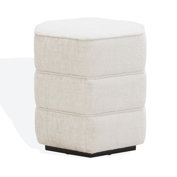 Safavieh ROSARIA Chenille Hexagon Ottoman - Stylish Modern Accent for Living Spaces & Cozy Comfort Beige SFV4875A