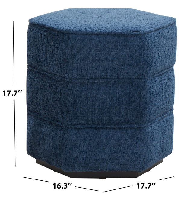 Safavieh Rosaria Chenille Hexagon Ottoman - Stylish & Comfortable Accent For Your Living Room Decor Essentials Navy Wood ,Fabric ,Foam Sfv4875c