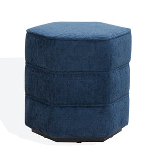 Safavieh Rosaria Chenille Hexagon Ottoman - Stylish & Comfortable Accent For Your Living Room Decor Essentials Navy Wood ,Fabric ,Foam Sfv4875c