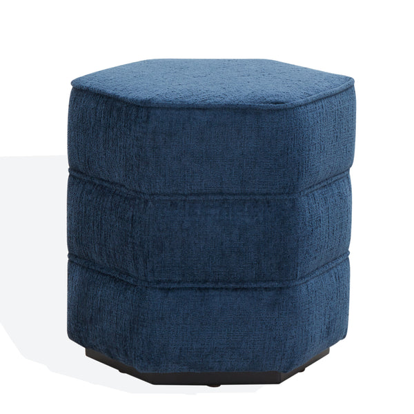 Safavieh Rosaria Chenille Hexagon Ottoman - Stylish & Comfortable Accent For Your Living Room Decor Essentials Navy Wood ,Fabric ,Foam Sfv4875c