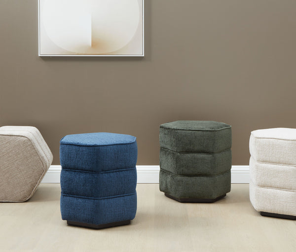 Safavieh Rosaria Chenille Hexagon Ottoman - Stylish & Comfortable Accent For Your Living Room Decor Essentials Navy Wood ,Fabric ,Foam Sfv4875c