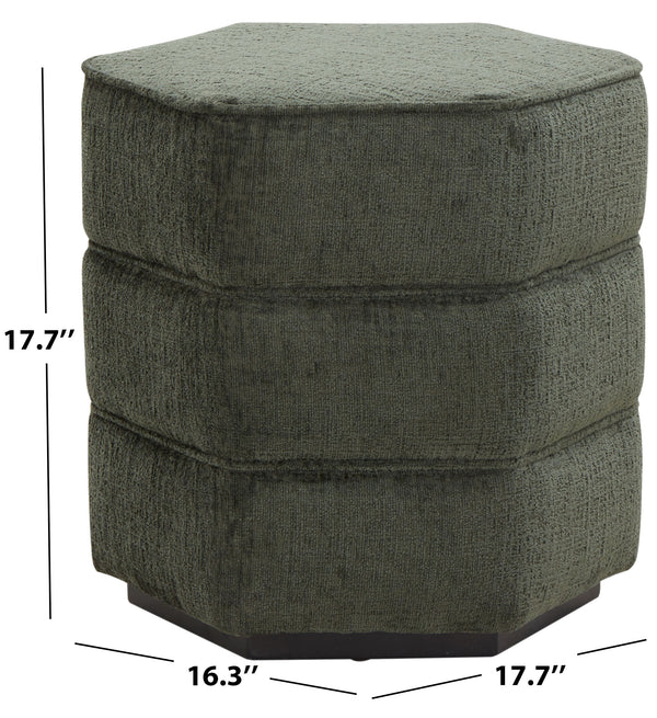 Safavieh Rosaria Chenille Hexagon Ottoman - Stylish & Comfortable Accent For Your Living Room Decor Essentials Dark Green Wood ,Fabric ,Foam Sfv4875d