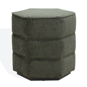 Safavieh Rosaria Chenille Hexagon Ottoman - Stylish & Comfortable Accent For Your Living Room Decor Essentials Dark Green Wood ,Fabric ,Foam Sfv4875d