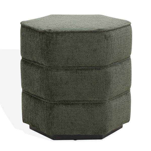 Safavieh Rosaria Chenille Hexagon Ottoman - Stylish & Comfortable Accent For Your Living Room Decor Essentials Dark Green Wood ,Fabric ,Foam Sfv4875d