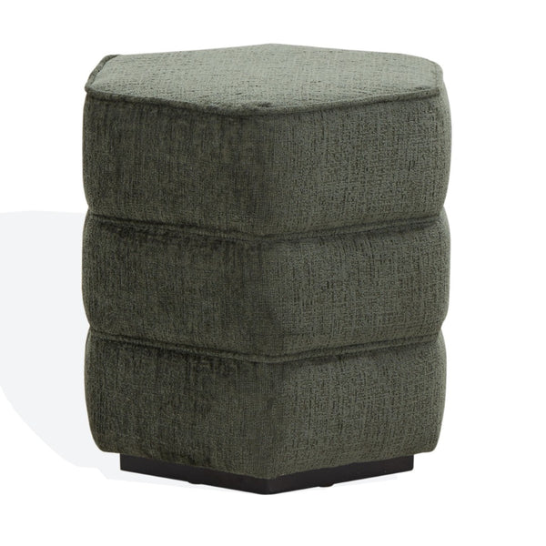 Safavieh ROSARIA Chenille Hexagon Ottoman - Stylish Modern Accent for Living Spaces & Cozy Comfort Dark Green SFV4875D