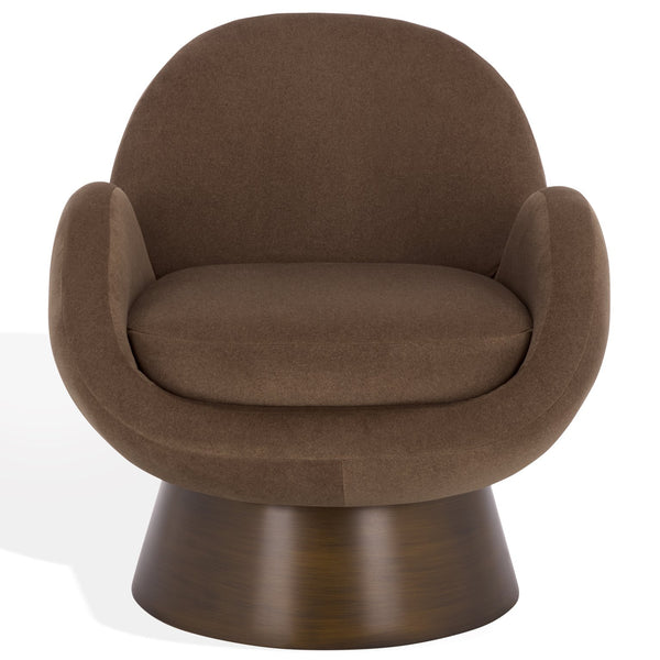 Safavieh Paolini Metal Base Accent Chair In Rich Brown & Antique Gold – Stylish Comfort For Any Space Brown ,Antique Gold Wood ,Metal ,Fabric ,Foam Sfv4880b