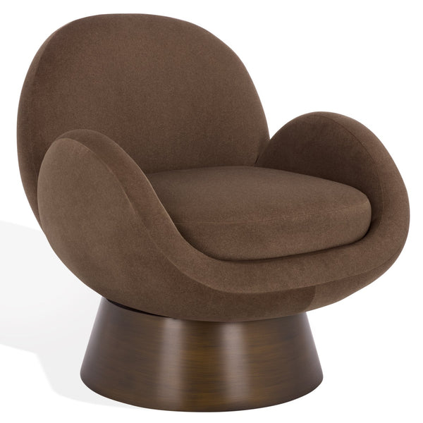 Safavieh Paolini Metal Base Accent Chair In Rich Brown & Antique Gold – Stylish Comfort For Any Space Brown ,Antique Gold Wood ,Metal ,Fabric ,Foam Sfv4880b