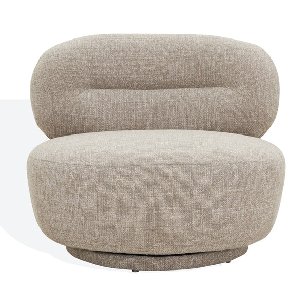 Safavieh Oliviangela Swivel Lounge Chair In Brown – Elegant Comfort With Solid Wood & Soft Fabric Upholstery Brown Wood ,Fabric ,Foam Sfv4881a