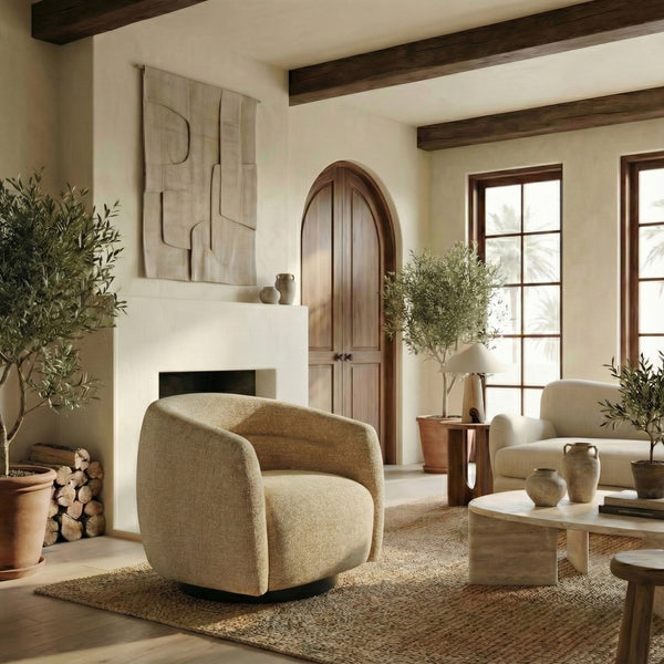 Kellybryn Chenille Swivel Chair With Plush Foam Cushioning, Wood Frame And 360° Metal Base For Cozy Style