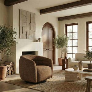 Kellybryn Chenille Swivel Chair With Plush Foam Cushioning, Wood Frame And 360° Metal Base For Cozy Style