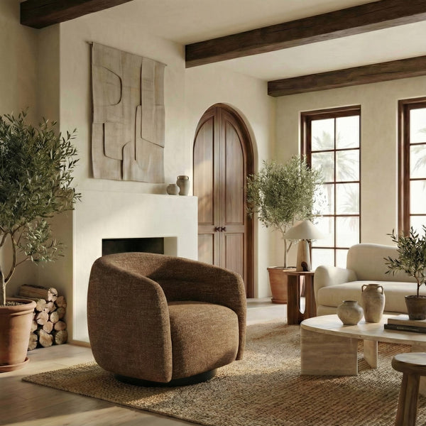 Kellybryn Chenille Swivel Chair With Plush Foam Cushioning, Wood Frame And 360° Metal Base For Cozy Style