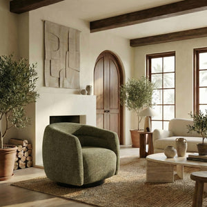 Kellybryn Chenille Swivel Chair With Plush Foam Cushioning, Wood Frame And 360° Metal Base For Cozy Style