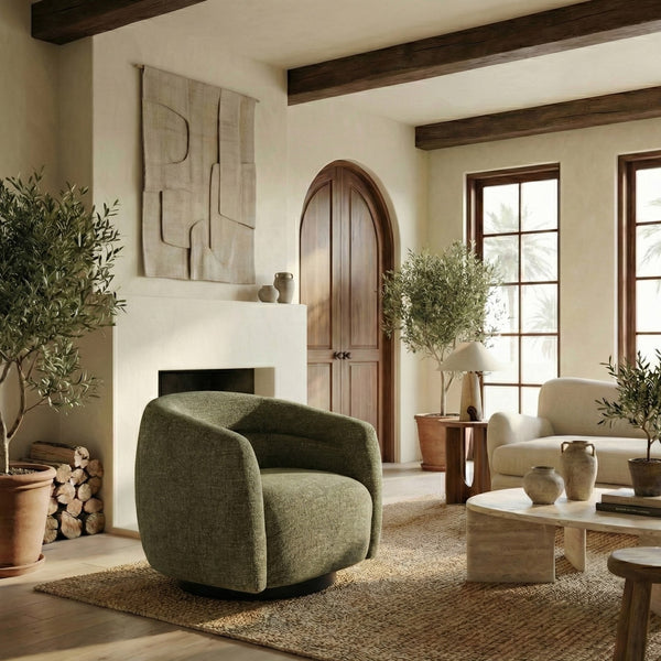 Kellybryn Chenille Swivel Chair With Plush Foam Cushioning, Wood Frame And 360° Metal Base For Cozy Style