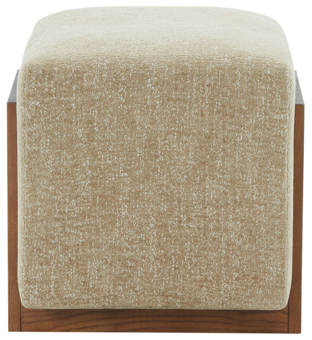 Norabeth Chenille And Wood Ottoman — Compact Plush Seating With Solid Walnut-Finish Base, Versatile Accent