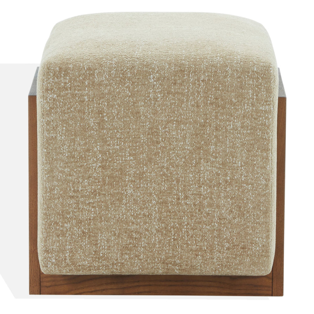 Norabeth Chenille And Wood Ottoman — Compact Plush Seating With Solid Walnut-Finish Base, Versatile Accent