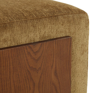 Norabeth Chenille And Wood Ottoman — Compact Plush Seating With Solid Walnut-Finish Base, Versatile Accent