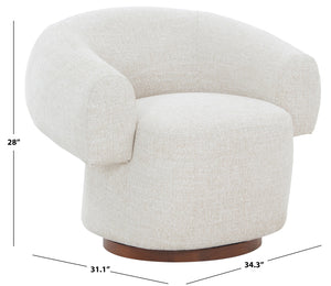 Safavieh Kerriann Barrel Back Swivel Accent Chair Ashwood Frame Foam Cushion Living Room TAUPE SFV4886A