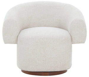 Safavieh Kerriann Barrel Back Swivel Accent Chair Ashwood Frame Foam Cushion Living Room TAUPE SFV4886A