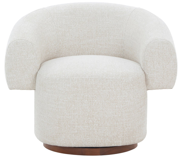 Safavieh Kerriann Barrel Back Swivel Accent Chair Ashwood Frame Foam Cushion Living Room TAUPE SFV4886A