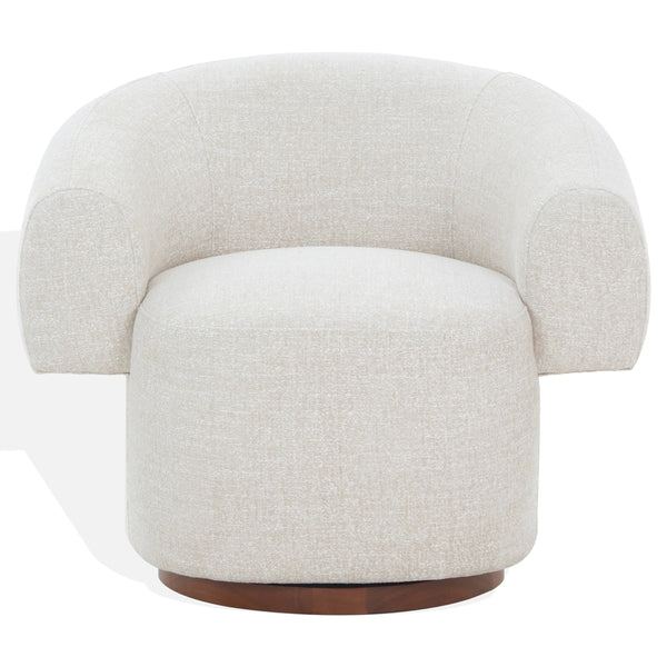 Safavieh Kerriann Barrel Back Swivel Accent Chair Ashwood Frame Foam Cushion Living Room TAUPE SFV4886A