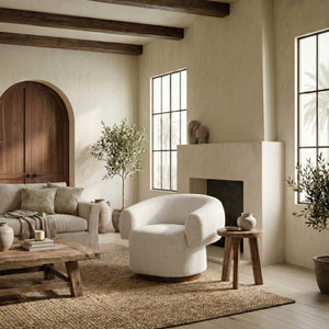 Safavieh Kerriann Barrel Back Swivel Accent Chair Ashwood Frame Foam Cushion Living Room TAUPE SFV4886A