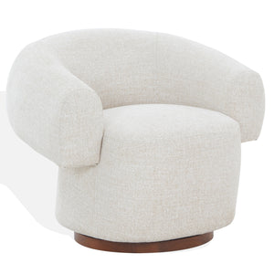 Safavieh Kerriann Barrel Back Swivel Accent Chair Ashwood Frame Foam Cushion Living Room TAUPE SFV4886A
