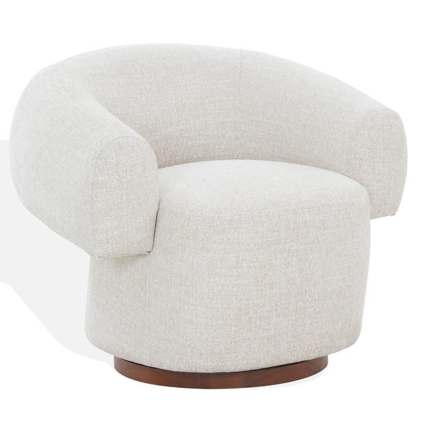 Safavieh Kerriann Barrel Back Swivel Accent Chair Ashwood Frame Foam Cushion Living Room TAUPE SFV4886A